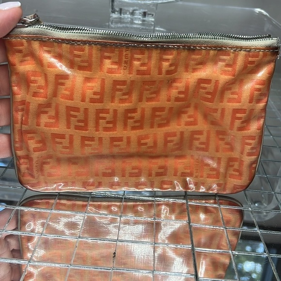 Fendi Zucco Zucchino Orange Peach Clear Coated Canvas Zip Pouch Clutch Bag - Picture 4 of 12